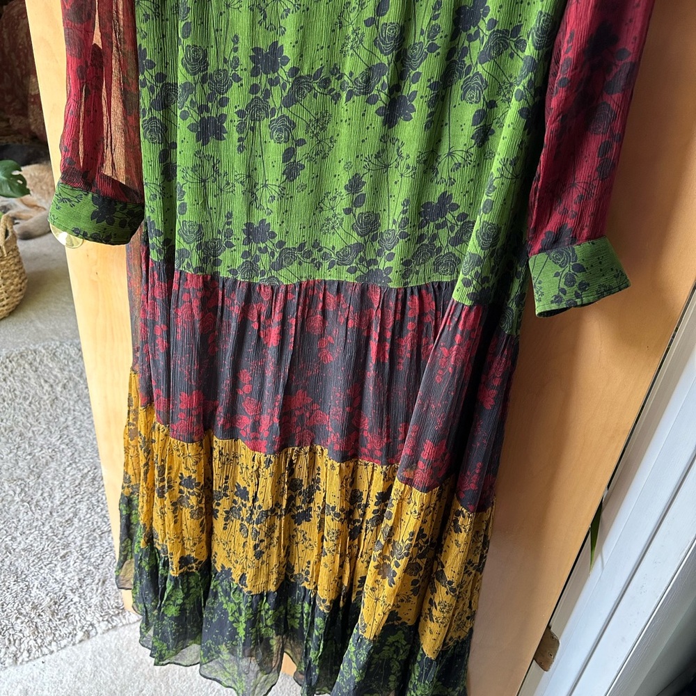 ❤️Anthropologie Mixed Roses Print 100% Silk Maxi Dress💋 by Carolina K size L - Picture 12 of 14